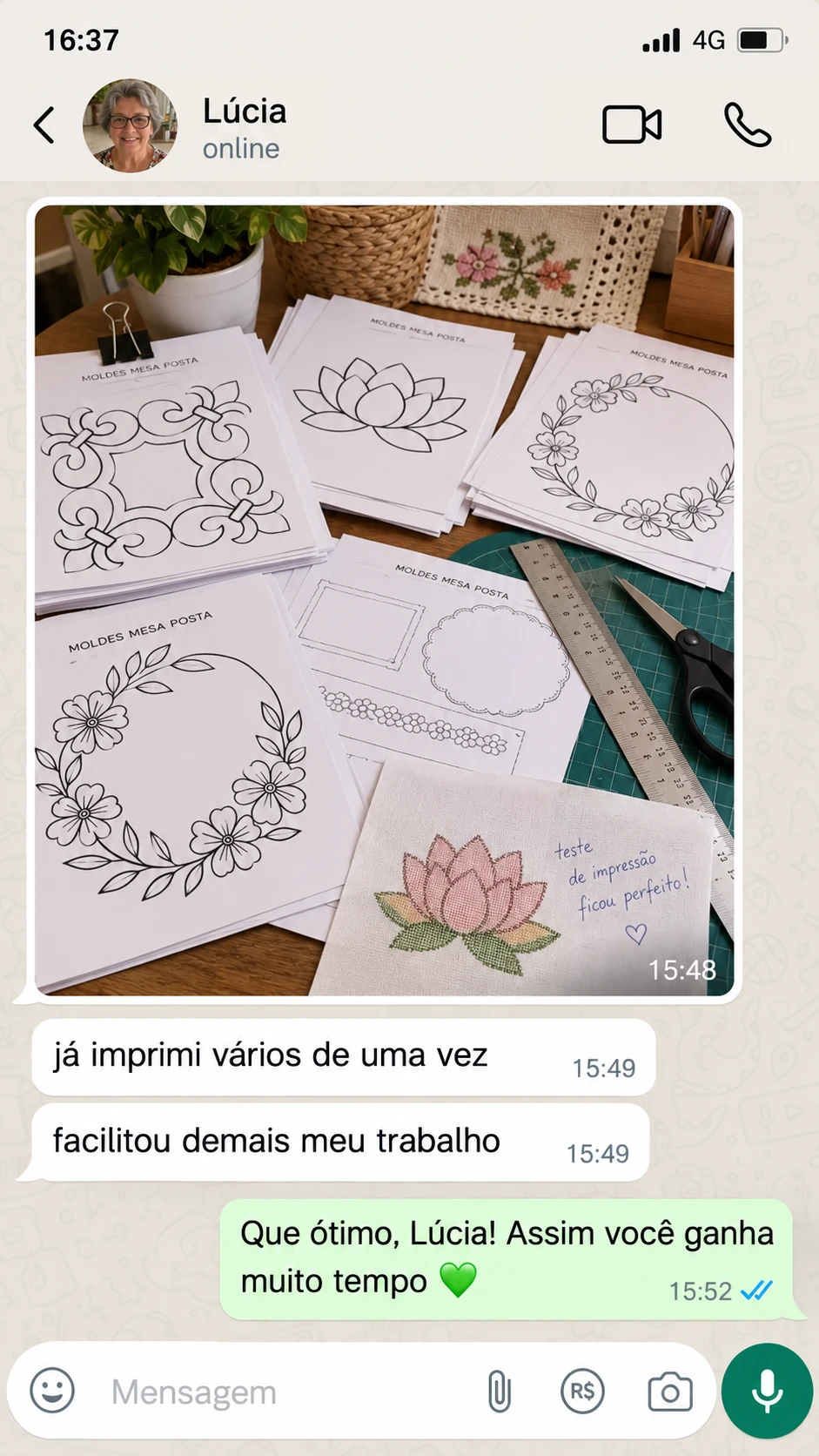 Depoimento de Lúcia com vários moldes impressos de uma vez
